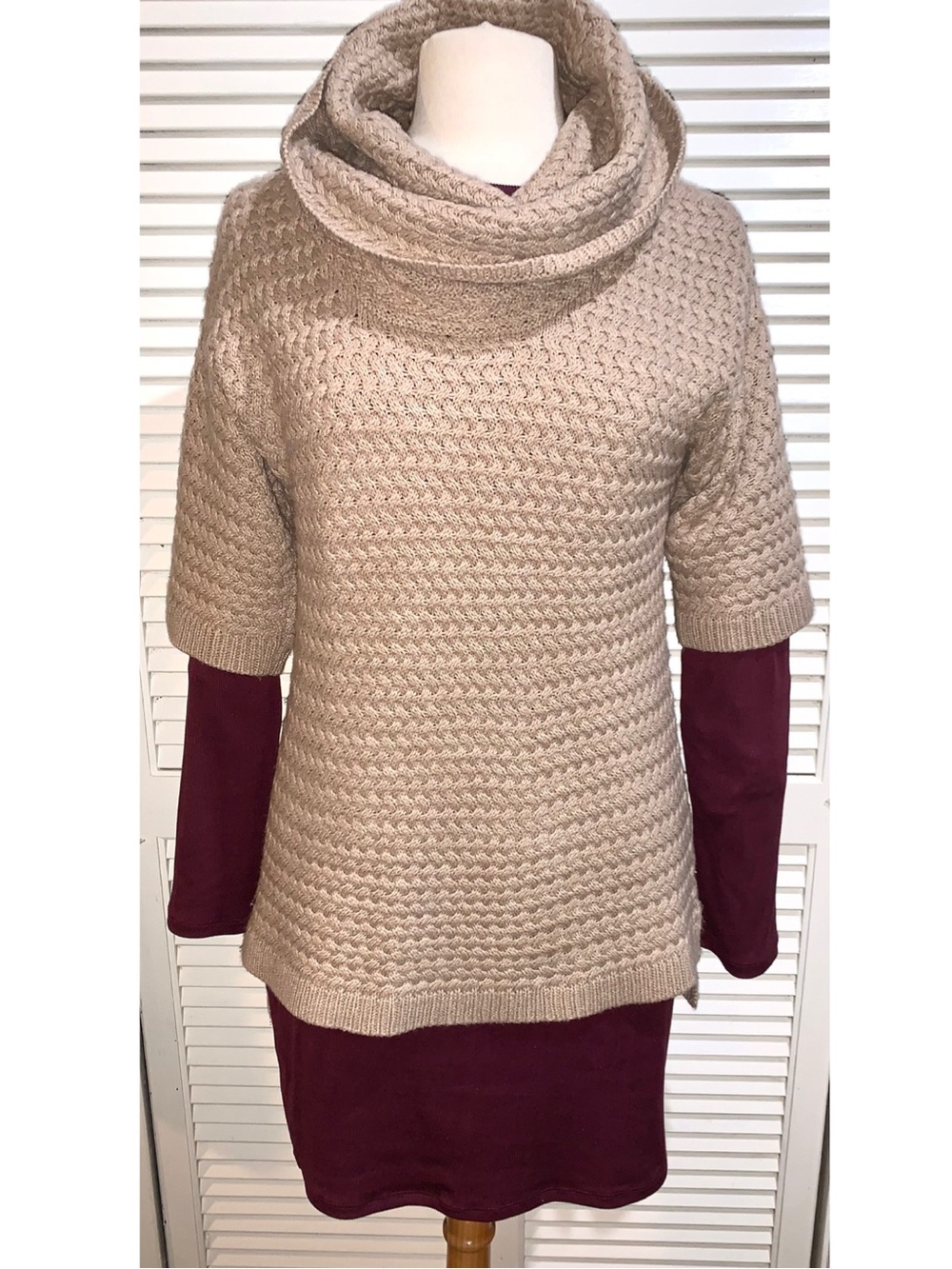 Worthington textured cowl-neck sweater with short, elbow-length sleeves Small